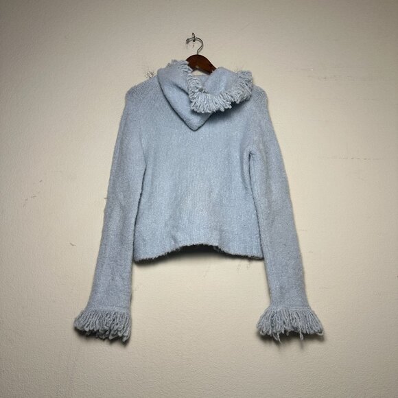 VTG Bebe Hoodie Women L USA Made Light Blue Tweed Fall Winter Cute 90s Fall Cozy - Picture 2 of 11